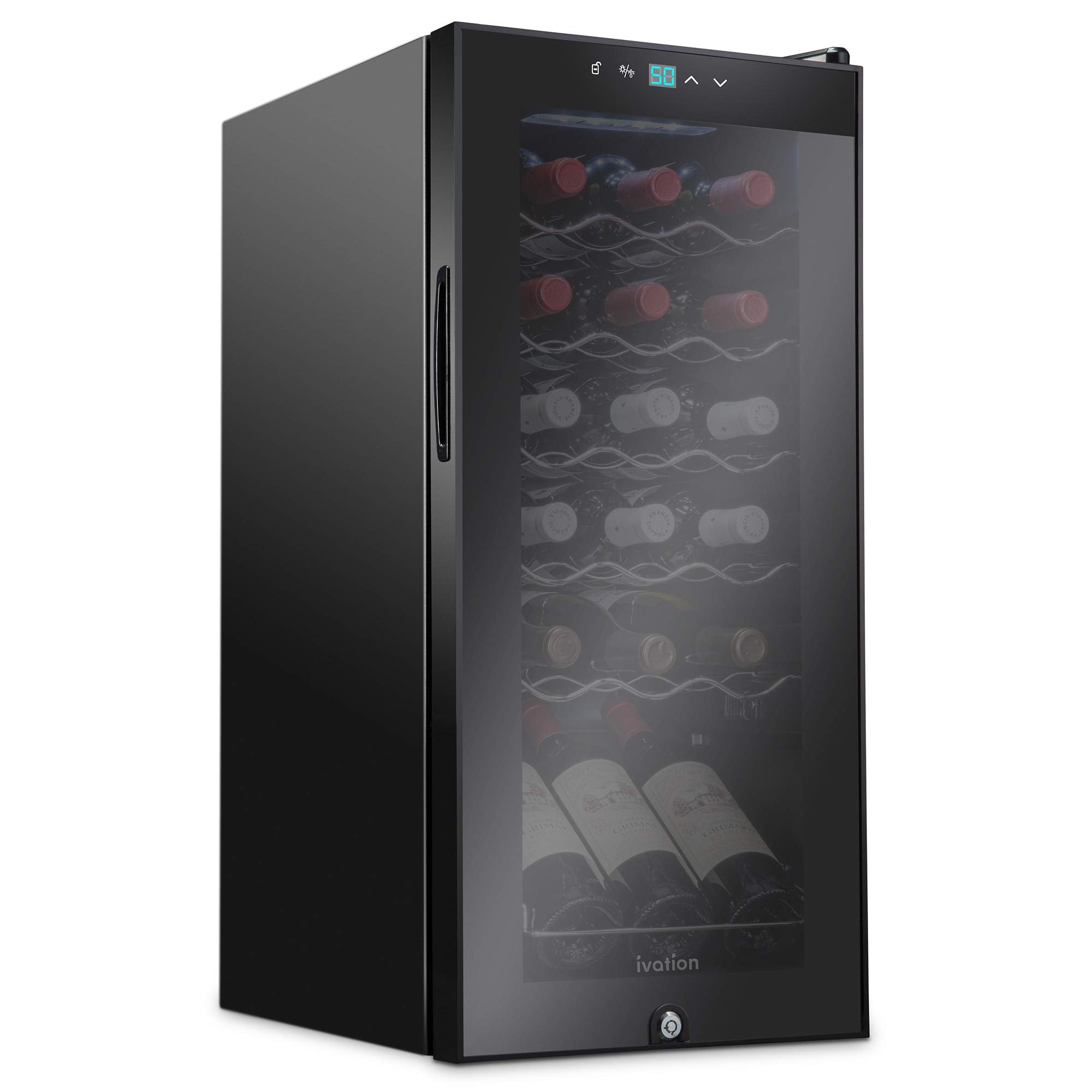 Ivation 18-Bottle Compressor Wine Cooler Refrigerator with Lock, Temperature Control, Glass Door - For Red, White, Champagne, Sparkling Wine