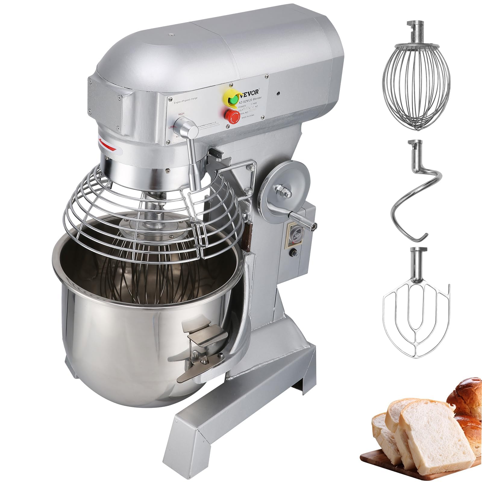 Happybuy 15Qt Commercial Food Mixer with Timing Function, Commercial Mixer 500W Stainless Steel Bowl Heavy Duty Electric Food Mixer Commercial with 3 Speeds Adjustable, Perfect for Bakery Pizzeria