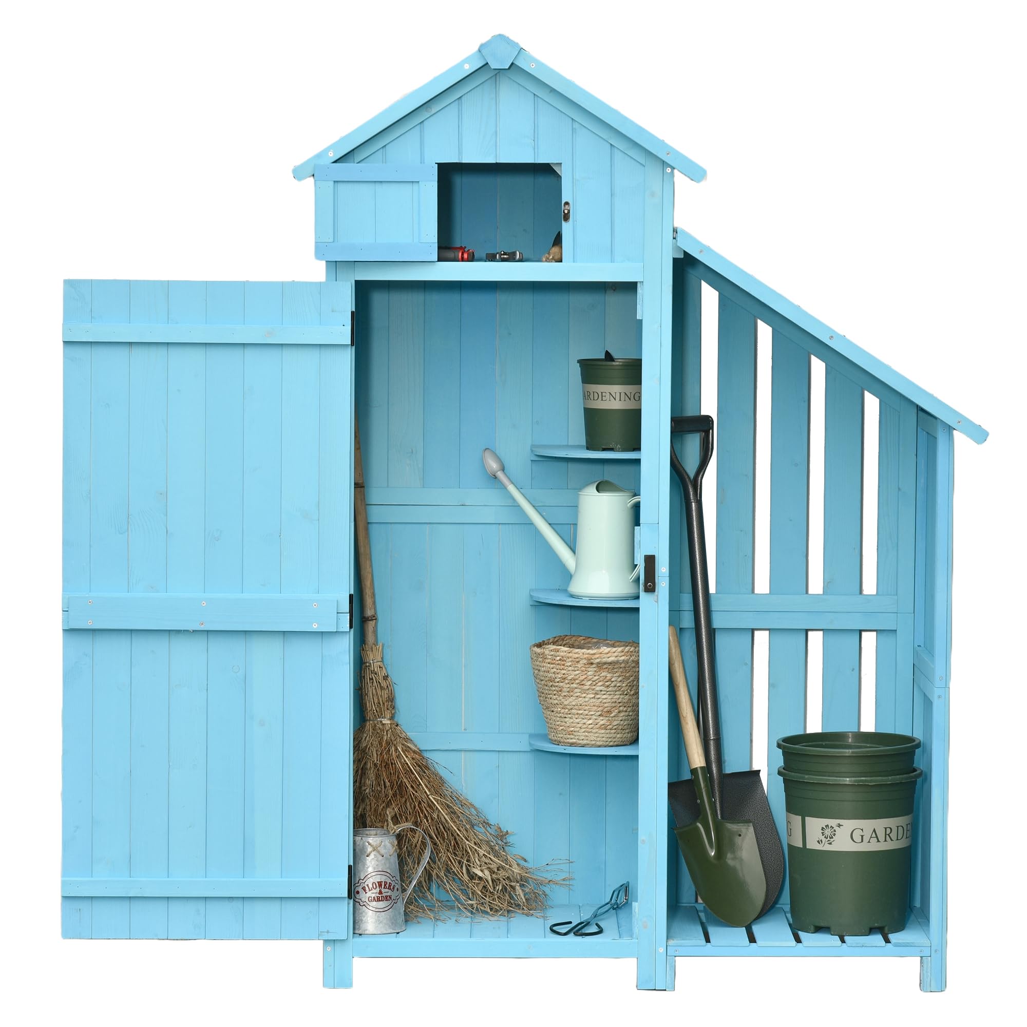 Outsunny Wooden Shed, Garden Storage Cabinet with Log Store, Waterproof Asphalt Roof and Lockable Door, Narrow Tool Organizer, 130 x 55 x 180 cm