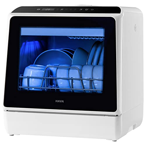 Countertop Dishwasher, HAVA Portable Dishwashers with 5 L Built-in Water Tank & Inlet Hose, 6 Programs, Baby Care, Air-Drying Function for Small Apartments, Dorms and RVs (Black)