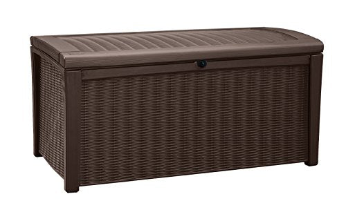 Keter Borneo 416L Outdoor 60% recycled Garden Furniture Storage Box Brown Rattan Effect | Fade Free | All Weather Resistant | Safe and Secure | Zero Maintenance | 2 year Warranty