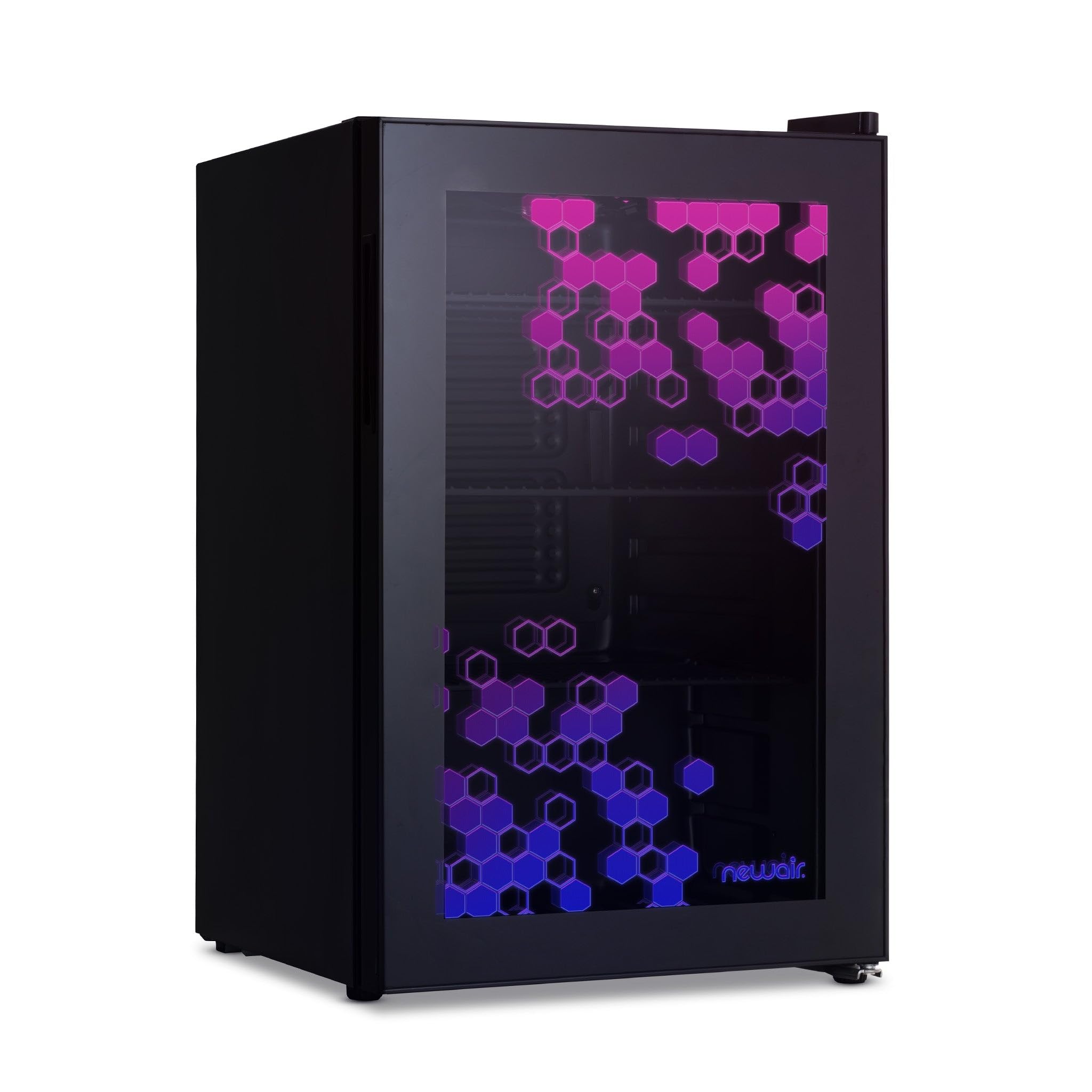 Newair | 85 Can Beverage Fridge with LED Color Changing Door | Prismatic Series Beverage Refrigerator with RGB HexaColor LED Lights, Mini Fridge for Gaming, Game Room, Party Festive Holiday Fridge