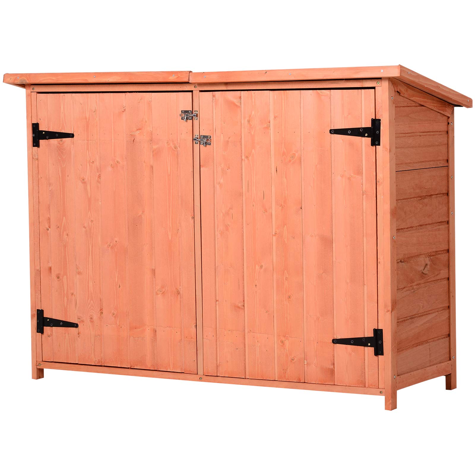 Outsunny Wooden Garden Storage Shed Tool Cabinet Organiser with Shelves Double Door 128L x 49W x 90Hcm